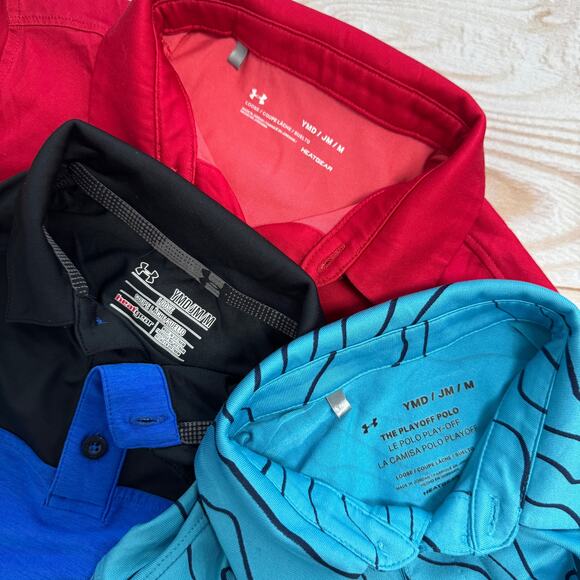 Lot Of 3 Under Armour Boys HeatGear Polo Shirt Loose Fit Youth Size Medium - Picture 5 of 6